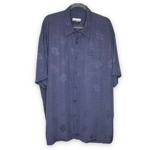 Firethorn Silk Short Sleeve Button Front Hawaiian Tonal Dusty Blue Men Size XXL